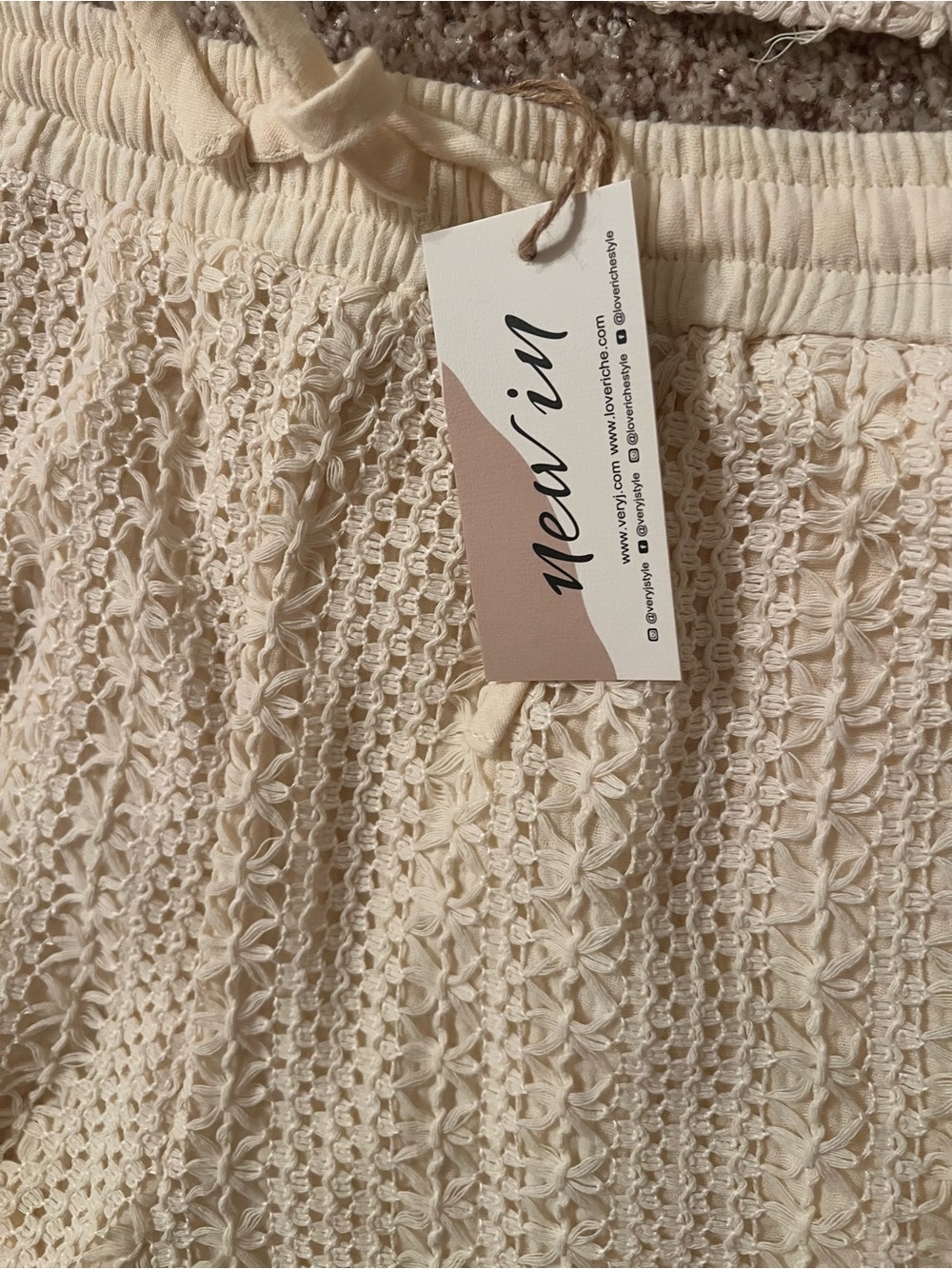 Women's Cream Crochet Button Front Beach Shirt & Shorts Set - Picture 6 of 7